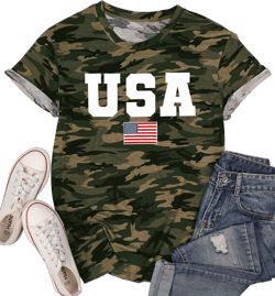 MAIHUN American Flag Shirts for Women 4th of July T-Shirt USA Print Patriotic Shirt Stars and Stripes Tees Camo Small
