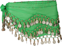 Belly Dance Skirt Belly Dance Hip Scarf with Gold Coins Womens Dance Skirts Belly Dancer Costumes for Women Green