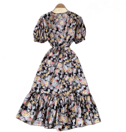 Women's Puff Sleeve Floral Print Beach Summer Dress