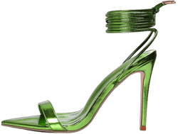 Elisabet Tang Women Lace up Heels Sandals Sexy 4.3 inch Strappy Stiletto Pointed Toe Heels Sandals Open Toe Heeled Metallic Sandals Party Wedding Shoes 6 Green