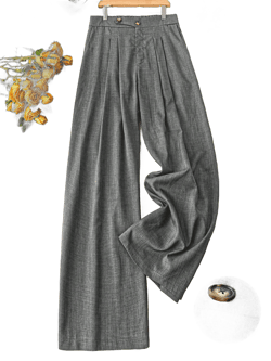 SHEIN LUNE Plus Size Women Solid Color Pleated Wide Leg Loose Casual Pants