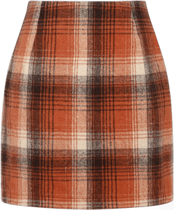 Kinghua Womens Wool Plaid Mini Skirt Fall Winter High Waisted Bodycon Pencil Skirt Orange X-Large