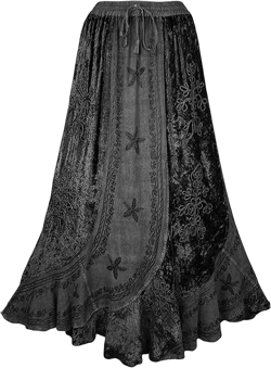 Agan Traders Women's 2024 Fall Winter Rayon Velvet Vintage Boho Embroidered High Waist Maxi Skirt - Long Skirts for Women Small-Medium Black