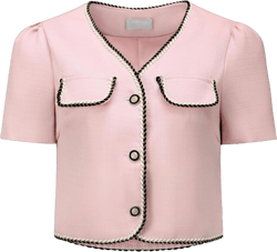 Women's Tweed Jacket Contrast Color Button Down Short Sleeve Work Office Blazer XX-Large Pink