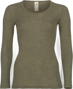 Women's Thermal Base Layer Top - Lightweight Moisture Wicking Organic Merino Wool Silk Undershirt Medium Olive Green