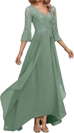 Tea Length Mother of The Bride Dresses for Wedding Floral Applique Chiffon Ruffle 3/4 Sleeve Formal Dresses for Women Pastel Green 20 Plus