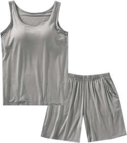 ASHER FASHION Pajamas for Women Two Piece Modal Loungewear Casual Tank Top & Shorts Sleepwear PJ Set with Built-in Bra X-Large Grey
