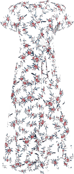 iQKA Women's Short Sleeve V Neck Retro Floral Print Boho Dress Ladies Elegant Evening Flare A-Line Wrap (Z1-C, M), Medium
