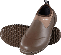 HISEA Unisex Waterproof Garden Shoes, Men's Ankle Rain Boots Women's Slip-On Footwear Rubber Neoprene Camp Booties Outdoor Rain Shoe for Gardening, Farming, Camping, Car Wash, Lawn Care and Yard Work 8 Women/7 Men Brown
