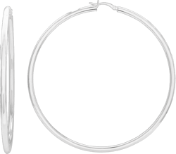 Sterling Silver 925 Round Hoop Earrings for Women 3" Round Tube
