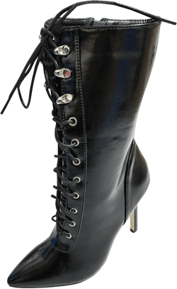 Womens Booties,Women's Ankle Boots Mid Calf Boots High Heel Lace Up Faux Leather Western Pointed Toe Cowboy Booties 8 Black