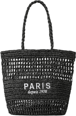 Straw Beach Bag Women PARIS Letter Woven Tote Shoulder Crochet Handbag Mesh Summer Vacation Picnic Purse