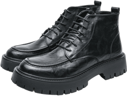 Men's Textured Leather Platform Chunky Low Heel Combat Boots with Side Zipper Vintage Round Toe Lug Sole Non-Slip Lace-Up Motorcycle Boots Work Office Business Casual Oxfords Black 10