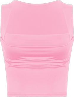 Meladyan Women Sexy Pleated Ruched Crop Tank Top Blue Square Neck Strappy Sleeve Cropped Vest Cami Shirt Clubwear Medium Peach Pink