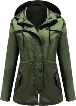 DOSLAVIDA Women's Rain Jacket Waterproof Hooded Windbreaker Lightweight Trench Coat Active Outdoor Raincoat With Hood Large Olive Green