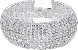 Sparkly Silver Plated Rhinestone Crystal Wide Multilayer Chain Bracelet for Women Wedding Prom Costume Jewelry 11 Layers 6 inches