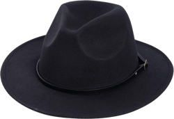 SUMERSHA Women Fedora Hat Wide Brim Fedora for Women Men Retro Black Floppy Wool Felt Hat with Belt Buckle Bowler Cap