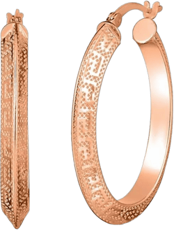 Savlano 925 Sterling Silver Greek Key Pattern Hoop Earrings-18K Gold Plated 30MM Round Hoop Earrings for Women Comes with Gift Box-Made in Italy Silver Rose Gold Plated