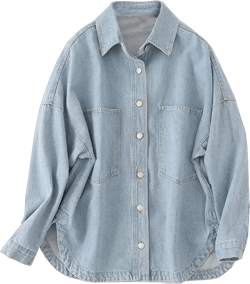 Women Denim Jacket Shacket Long Sleeve Oversize Boyfriend Jean Jacket Shirt Light Blue Small