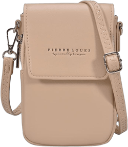 Sunwel Fashion Double Sections Cell Phone Bag Zipper Pocket with 5 Credit Card Slots Crossbody Purse Shoulder Bag for Women Beige