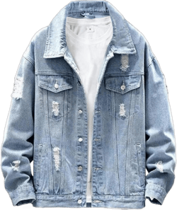 Men Button Distressed Denim Jacket Ripped Slim Trucker Jean Jackets Casual Cowboy Cut Biker Coats Medium Light Blue