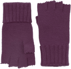 BYOS Unisex Winter Solid Fingerless Knit Gloves Ribbed Cuff Purple