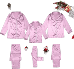 Silk Stain Family Pajamas Matching Sets 2024 Button Down Shirt and Pants Silky Xmas Pjs Jammies for Family Pictures Women XX-Large Pink