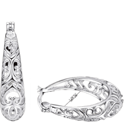 Bellaven Sterling Silver Hoop Earrings Textured Filigree Round Earrings for Women Silver 3*2.5cm
