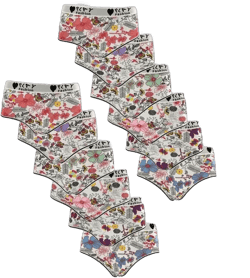 12Pcs/Set Soft Cotton Plus Size Panties Flower Letter LOVE Print  Cute Girls Briefs Female Mid Waist Women's Underwear Intimates Underpants Sexy Lingerie Shorts(6 Color Random Delivery)