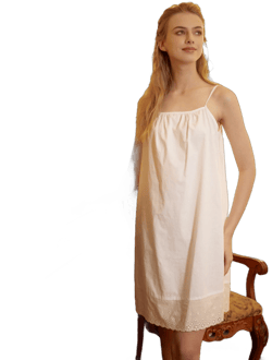 Women Full Cotton Slip Dress Vintage Inspired Petticoat Skirt Extender Sleepwear slip Strap Dress Embroidered Lace Hem