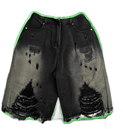 Black Gradient Ripped Oversized Cropped Denim Shorts, Distressed Denim Cargo Shorts, Unisex Streetwear Shorts, Wide Leg Short Pants