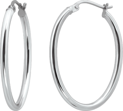 Hoops & Loops 925 Sterling Silver 2mm Oval Click-Top Hoop Earrings for Women, Sizes 15mm 20mm 25mm 30mm 35mm 40mm 30mm-Silver