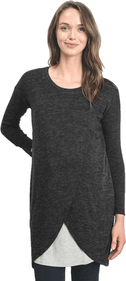 HELLO MIZ Women's Sweater Knit Long Sleeve Maternity Nursing Tunic Dress Small Dark Grey/Grey