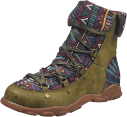 Women Leather Boots Size 6 Ankle Fashion Flat Style Women's Printed Bohemian Laceup Casual Folk Boots Women's Ankle Boots Short High Heel Dress Boots 9 Green