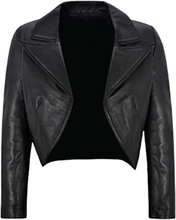 Women's Casual Cropped Shrug Long Sleeve Bolero Evening Open Front Zipper Blouse Leather Jacket 3X-Large Black - Real Leather