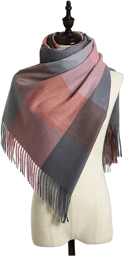 ARJOSA Women's Plaid Blanket Scarf Tartan Fall Winter Checkered Pashmina Shawls Wraps Scarves Light Blue Pink