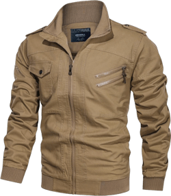 Men's Lightweight Cotton Jacket Military Stand Collar Coat Casual Windbreaker With Multi-pockets