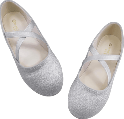Girls Dress Shoes Princess Ballet Flats Low Heel Mary Jane Glitter Shoes with Elastic Strap for Toddler Little Big Kids 2 Big Kid Silver