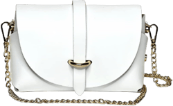 Allyson Crossbody Bag for Women Italian Leather With Golden Chain & Woven Strap. Purse Fashion Lightweight Handbag. White