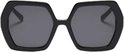 Freckles Mark Retro Oversized Hexagon Sunglasses for Women Irregular Trendy 60s Vintage Polygon Sun Glasses for Ladies Black