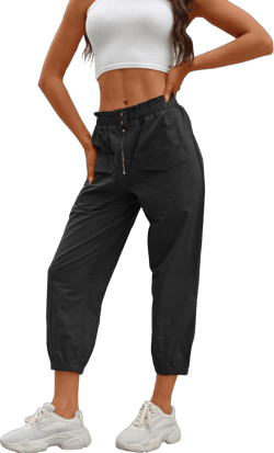 KINLONSAIR Women's High Waist Jogger Pants Relaxed Fit Elastic Waist Casual Cargo Pants Tapered Leg Pants with Zipper 14 Black