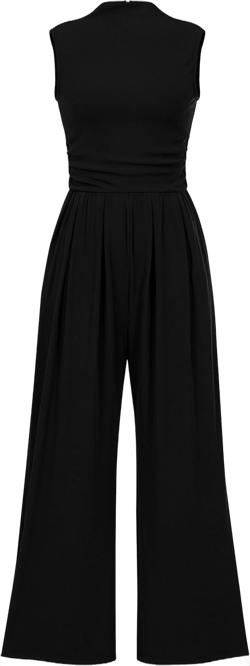 PRETTYGARDEN Womens Summer Jumpsuits Dressy Casual One Piece Outfits Sleeveless Mock Neck Wide Leg Pants Rompers with Pockets X-Large Black