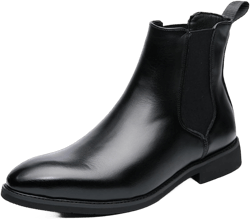 Men's Ltalian High-Top Leather Chukka Boots Casual With Non-Slip Shock Waterproof Business Dress Chelsea Ankle Booties Men's Fashionable Outdoor Boots 7.5 Black