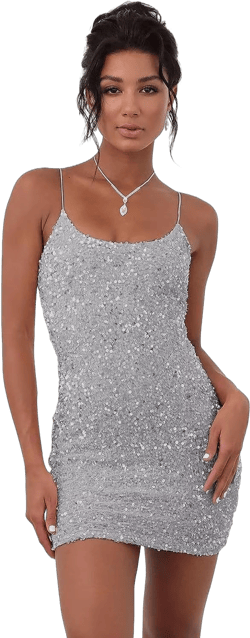 YOFF Women's Short Sequin Homecoming Dress for Teens Sparkly Sapghetti Straps Tight Prom Cocktail Gown YO083 Silver 20 Plus