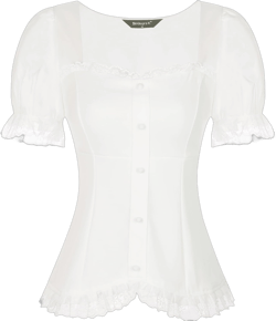 Allegra K Victorian Shirt for Women's Sweetheart Neck Puff Sleeve Halloween Lace Up Gothic Blouse Small White