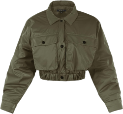 Women's Cropped Front Two Pocket Snap Quilted Padding Bomber Jacket X-Large Yawcjl0001 Pu Leather Olive