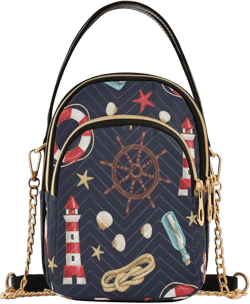 ALAZA Nautical Lighthouse Anchor Ship's Wheel Starfish Crossbody Bag Small Shoulder Handbags Leather Purse for Women