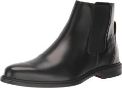 HUGO Men's Kerr Shiny Leather Chelsea Boot Hiking Shoe 8 Black Oil