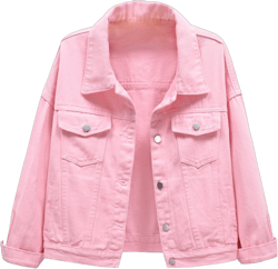 Women Denim Jacket Casual Button Up Oversized Boxy Jean Jackets Drop Shoulder Long Sleeve Trucker Jacket Coat Pocket (Pink XS)