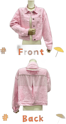 happlan Trendy Cute Crop Denim Jacket with Rhinestone Fringe and Tassel Casual Western Cowgirl Look Jean Coat for Women Light Pink Large